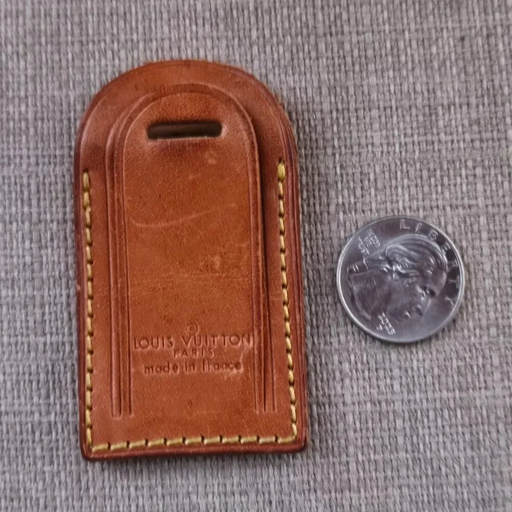 Louis Vuitton Name Tag Tan Genuine Leather Luggage Tag Made in France - Picture 7 of 10